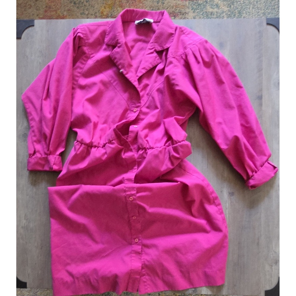 Willi Of California Vintage 1980s Handmade Hot Pink Long Sleeve Dress Women Sz M